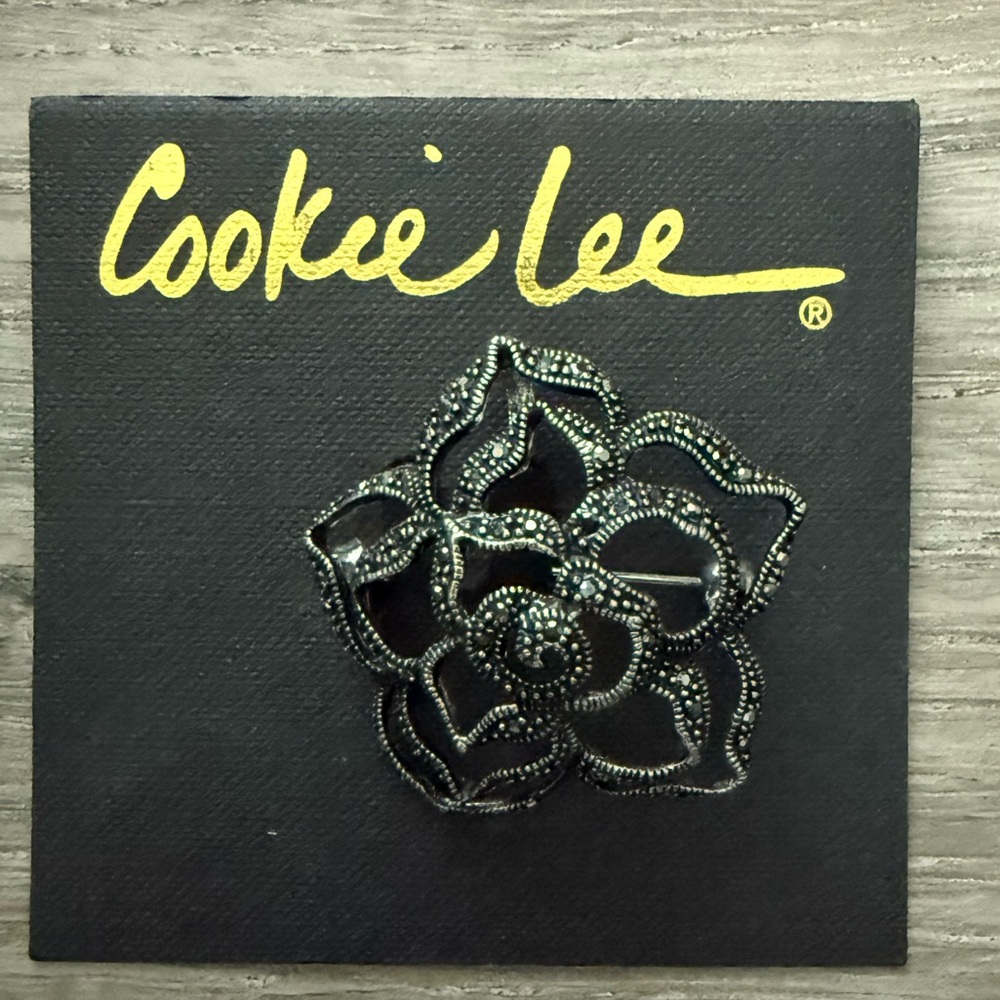 Cookie Lee Black Floral Brooch